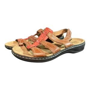 CLARKS Collections Women's Size 11 W Leisa Daisy Flat Sandals Tan Brown